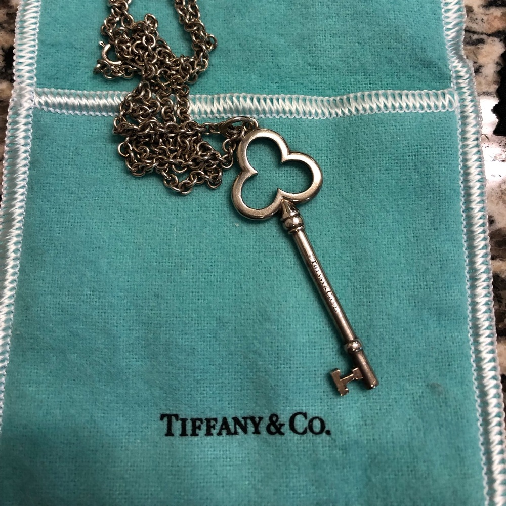 Tiffany & Co Silver Clover Shape Key Pendant .